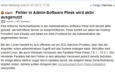 Plesk Sicherheitsproblem mit Microupdates lösen