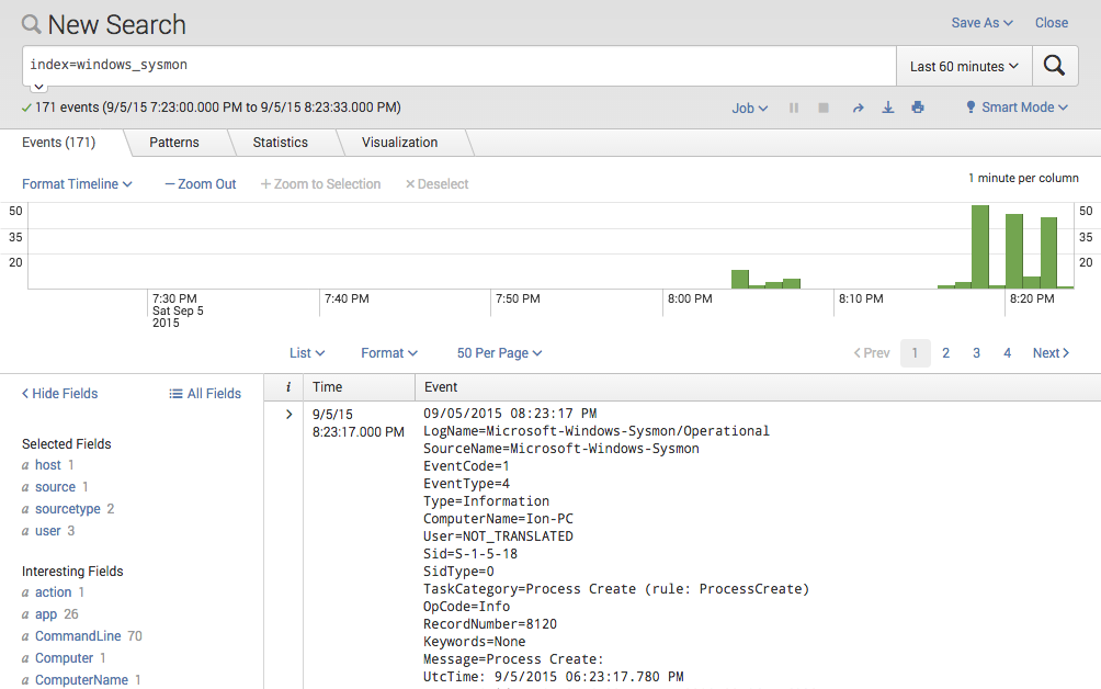 Windows Sysmon Log Data in Splunk